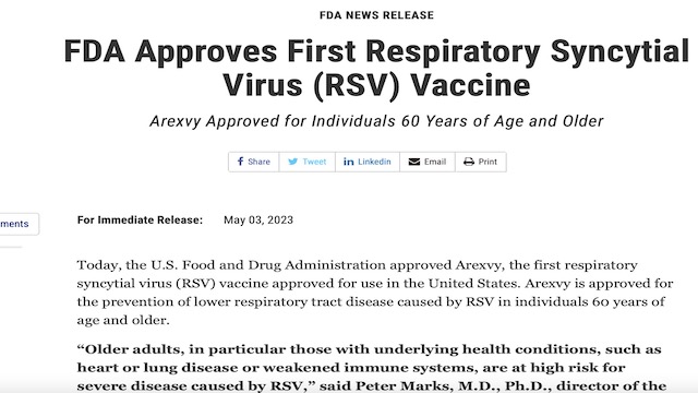 美国FDA批准全球首款呼吸道合胞病毒疫苗上市