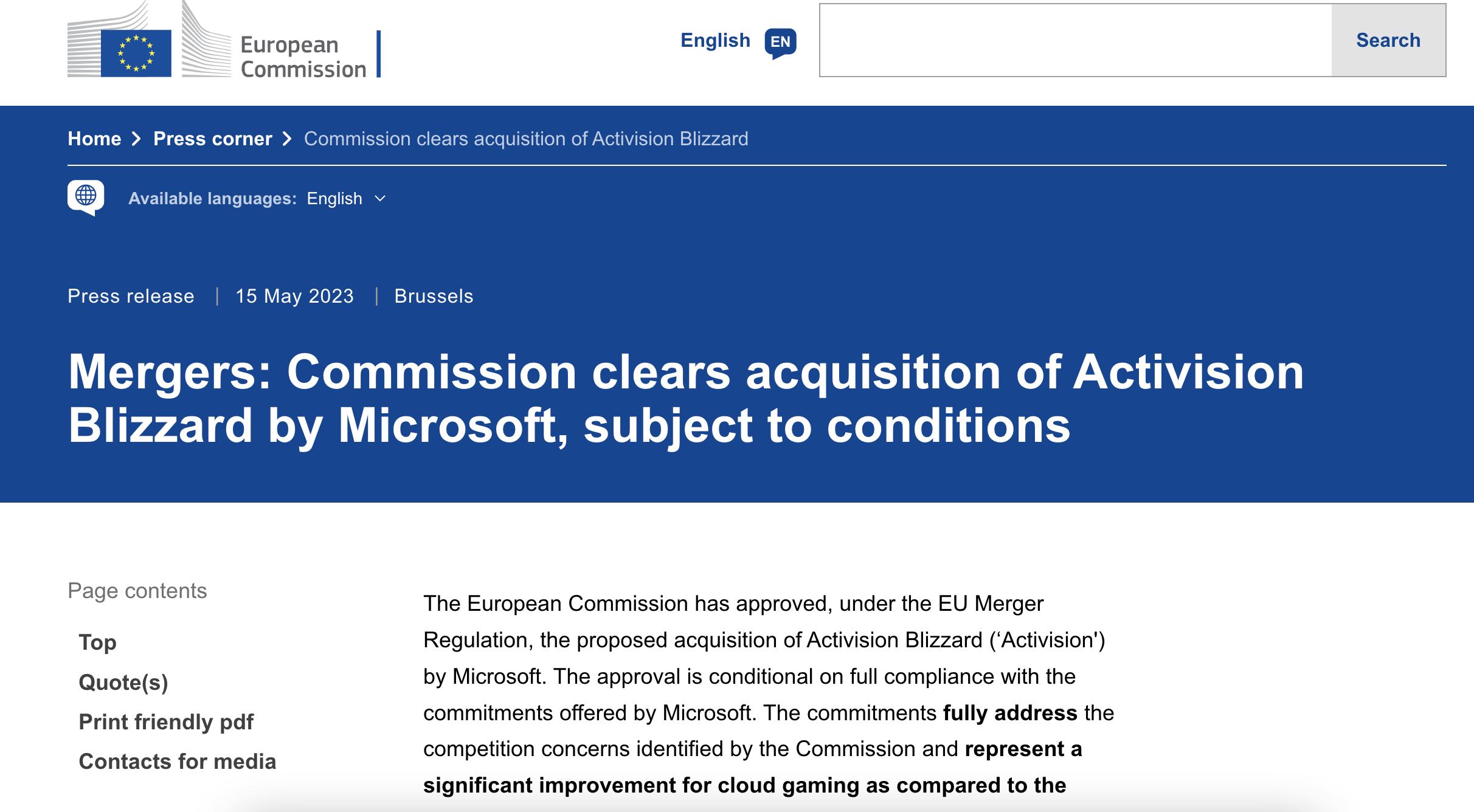 突发！欧盟批准微软收购动视暴雪，但需遵守两大承诺