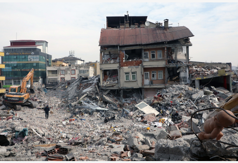 土耳其今年2月曾遭遇大地震，图为在卡赫拉曼马拉什市拍摄的震后景象。