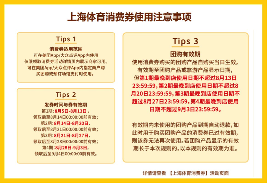 第一期体育消费券最晚到店使用时间为8月13日24：00