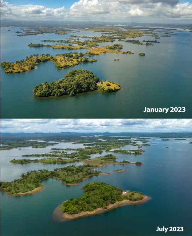 巴拿马运河1月和7月水位对比图  （来源：巴拿马运河管理局）