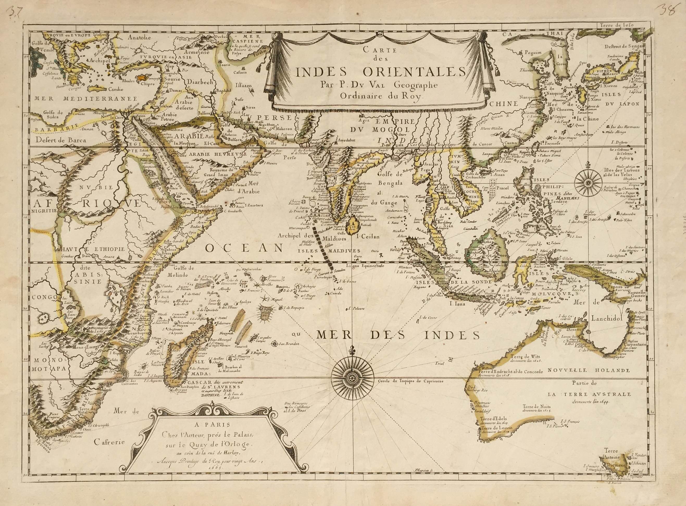 1665年由法国地理学家皮埃尔·杜瓦尔（Pierre Du Val，1618~1683）绘制的印度洋地图