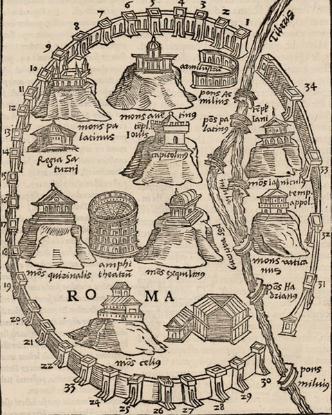 罗马七丘地图，约1500年