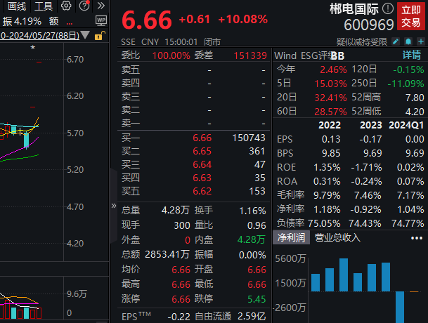 2连板郴电国际：股东汝城水电所持公司1444.65万股被司法冻结